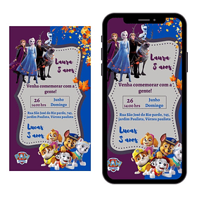 Convite Virtual Aniversário Infantil Duplo Irmãos 