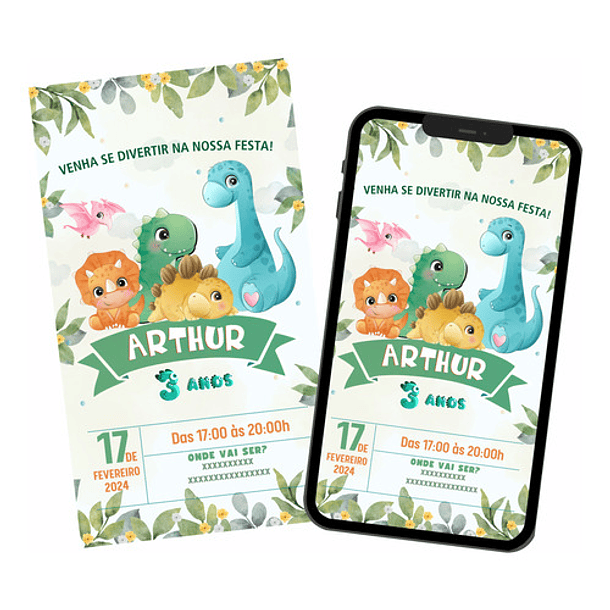 Convite Digital Dinossauros baby 2