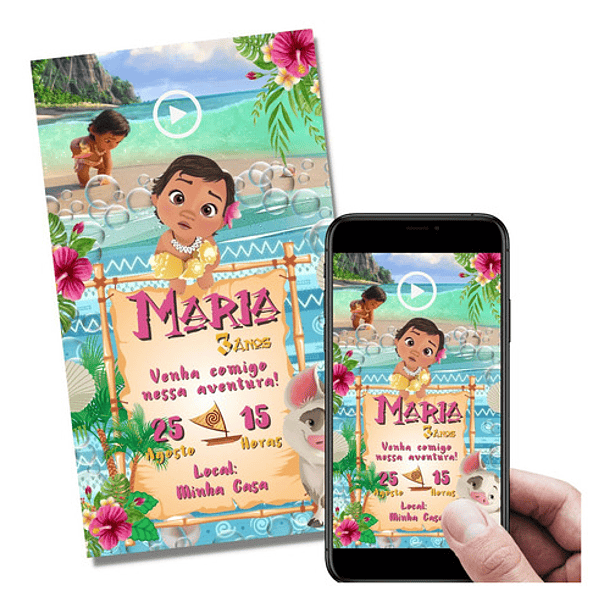 Convite Em Vídeo Moana Baby Animado Com Música Digital D925 1