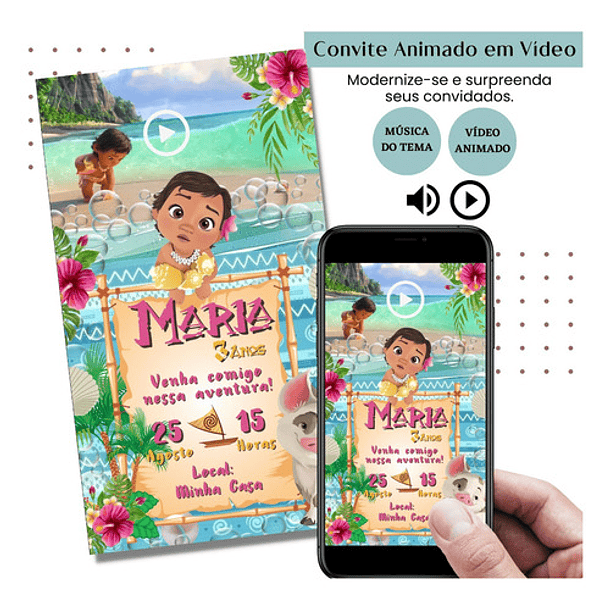 Convite Em Vídeo Moana Baby Animado Com Música Digital D925 2