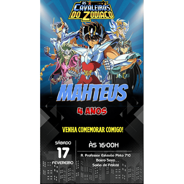 Convite Cavaleiros Do Zodiaco Digital Aniversario 1
