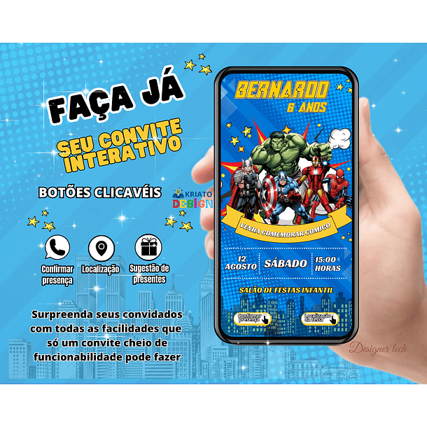 Convite Digital Personalizado e Interativo Vingadores