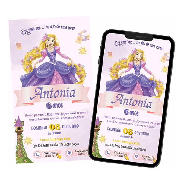 Convite Digital Interativo Rapunzel  1