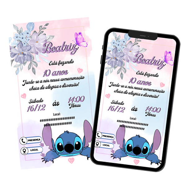 Convite Digital Lilo E Stitch Whatsappp Virtual Online 2