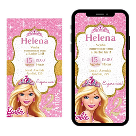 Convite Virtual Aniversário Infantil Barbie 