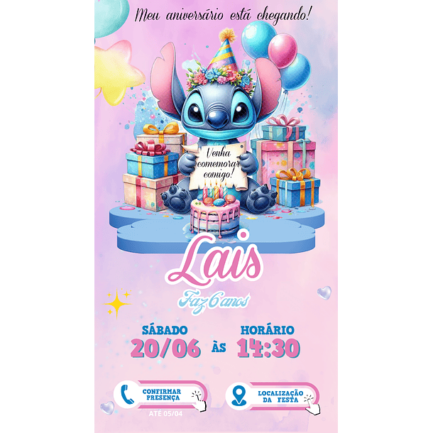 Convite Digital Lilo E Stitch Whatsappp Virtual Online 8