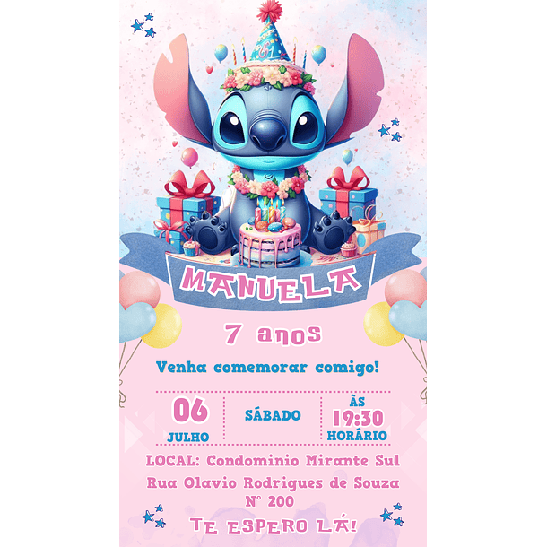 Convite Digital Lilo E Stitch Whatsappp Virtual Online 9
