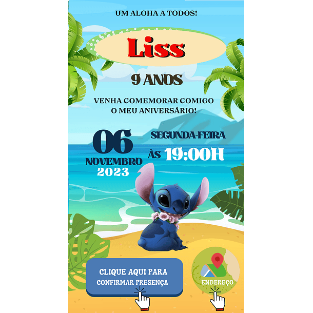 Convite Digital Lilo E Stitch Whatsappp Virtual Online 14