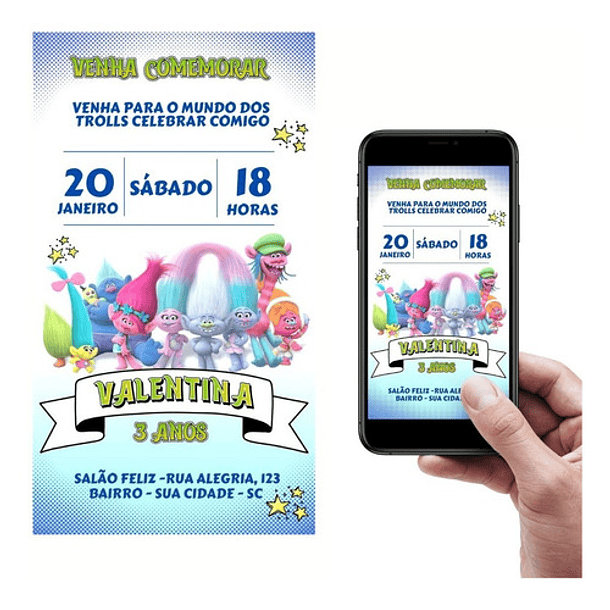 Convite Digital Trolls Virtual Para Whatsapp 1