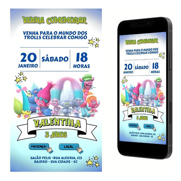 Convite Digital Trolls Virtual Para Whatsapp 2
