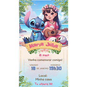 Convite Digital Lilo e Stitsh PNG 
