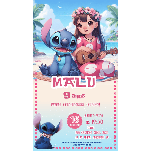 Convite Digital Lilo e Stitsh PNG  