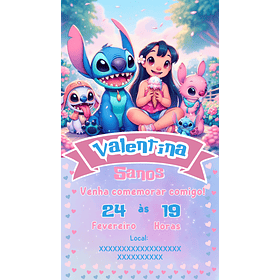 Convite Digital Lilo e Stitch PNG 