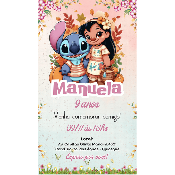 Convite Digital Lilo e Stitch PNG  