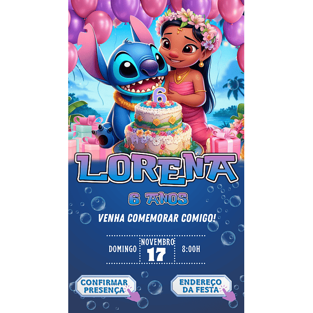 Convite Digital Personalizado e Interativo Lilo e Stitch   