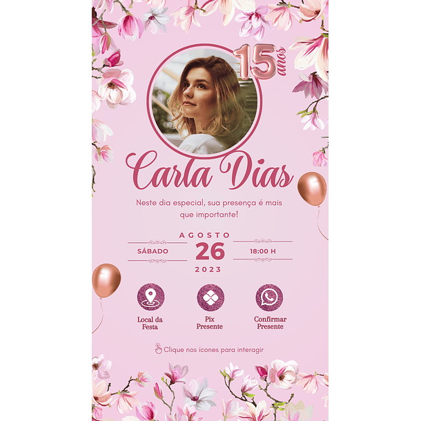 Convite Digital Personalizado e Interativo 15 anos   