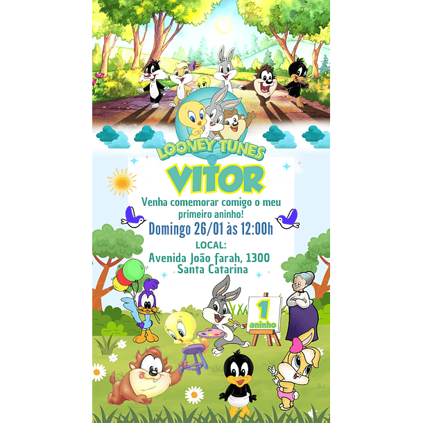  Convite Digital com Vídeo – Looney Tunes O1