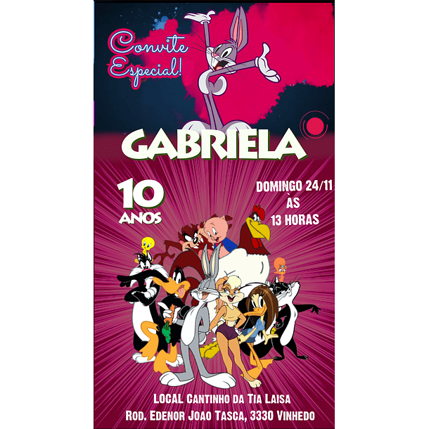  Convite Digital com Vídeo – Looney Tunes O3