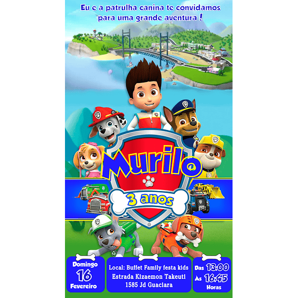  Convite Digital com Vídeo - PATRULHA CANINA AZUL 1