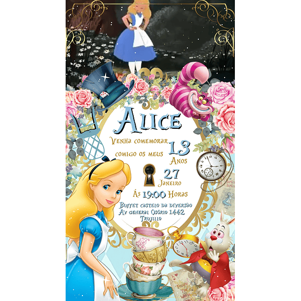  Convite Digital com Vídeo -  Alice no País das Maravilhas