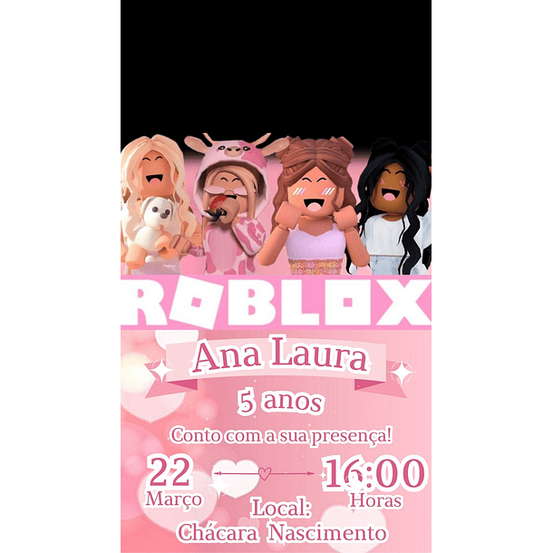  Convite Digital com Vídeo  Roblox Menina