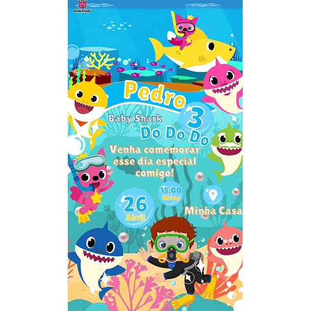  Convite Digital com Vídeo Baby Shark Menino