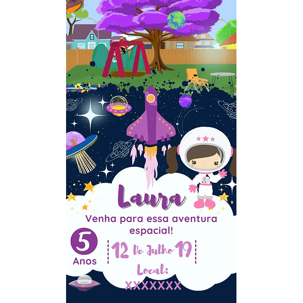  Convite Digital com Vídeo Astronauta menina