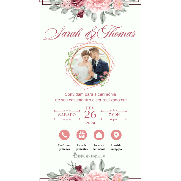 Convite Digital Interativo Casamento Com Botões Direcionais  