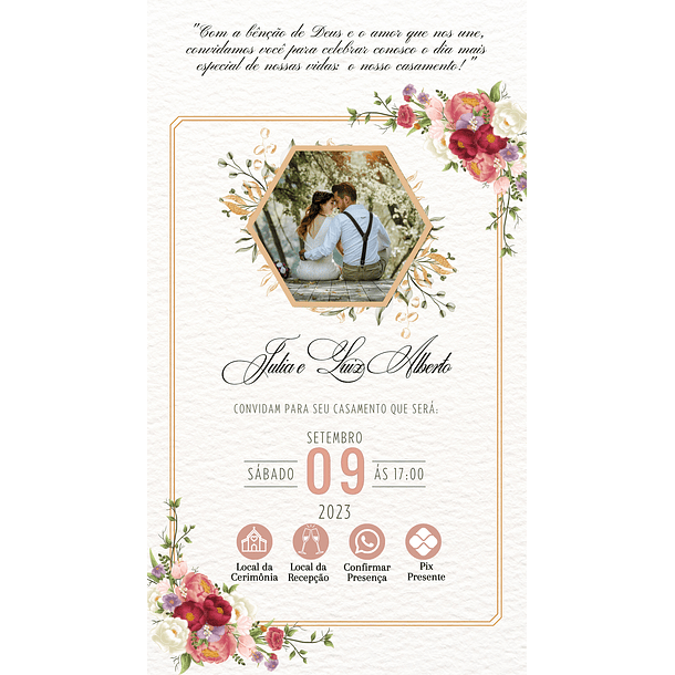 Convite Digital Interativo Casamento Com Botões direcionais 