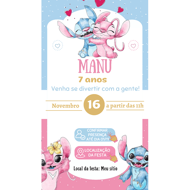 Convite Digital Personalizado e Interativo  Stitch   