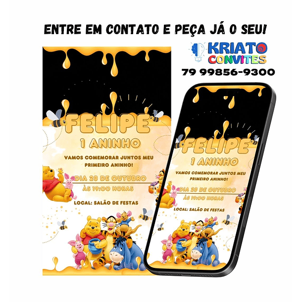  Convite Digital Vídeo Animado Ursinho Pooh 1