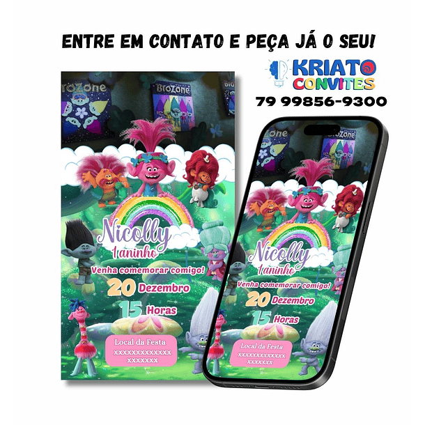  Convite Digital Vídeo Animado Trolls  2