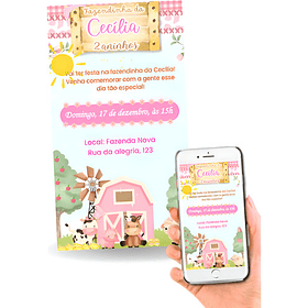 Convite  Com Música Fazendinha Rosa-claro Envio Em 24
