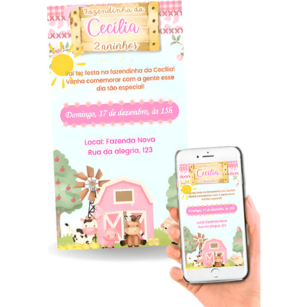 Convite  Com Música Fazendinha Rosa-claro Envio Em 24 1