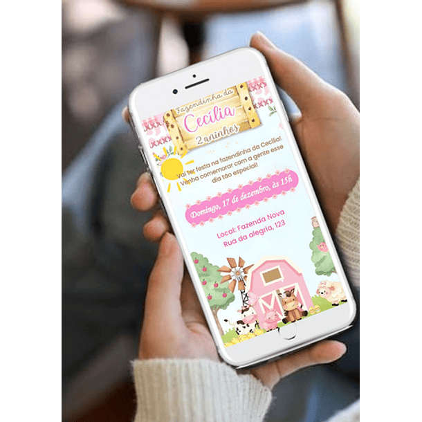 Convite  Com Música Fazendinha Rosa-claro Envio Em 24 4