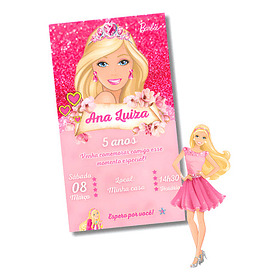 Convite Digital Aniversário Barbie  Rosa-chiclete