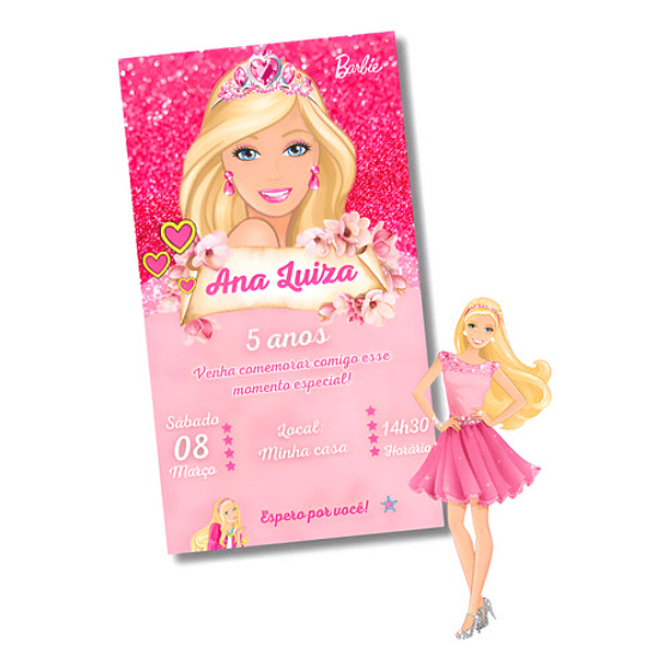 Convite Digital Aniversário Barbie  Rosa-chiclete 1