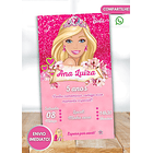 Convite Digital Aniversário Barbie  Rosa-chiclete 3