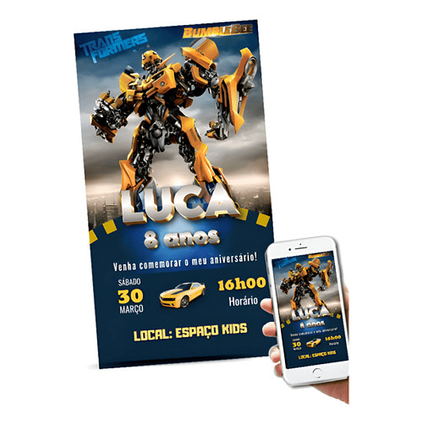 Convite Digital Bumblebee Transformers   Amarelo 1