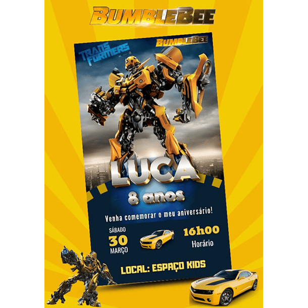 Convite Digital Bumblebee Transformers   Amarelo 3