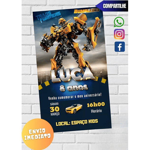 Convite Digital Bumblebee Transformers   Amarelo 4