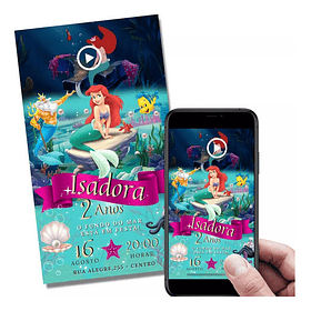 Convite Em Vídeo Ariel Pequena Sereia  Com Música