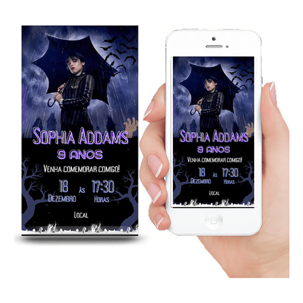 Convite Digital | Wandinha | Circus | Aniversário | Modelos Cor 01