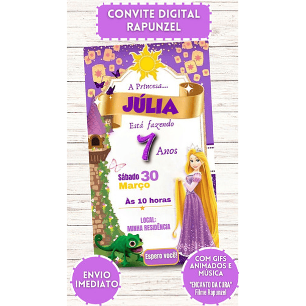 Convite Digital Musical Rapunzel  Colorido 3