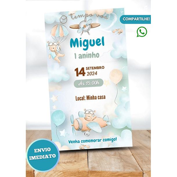 Convite Digital Ursinho Aviador O Tempo Voa Ursinho Aviador 3