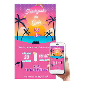 Convite Digital Tardezinha Aniversário   Rosa-chiclete