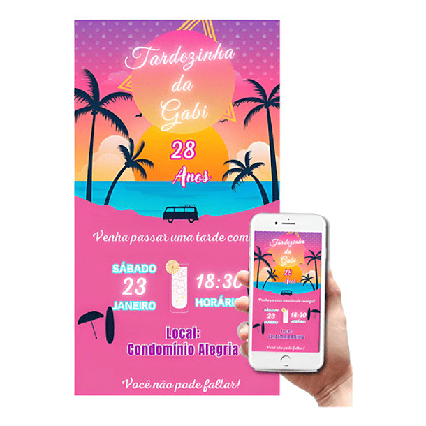 Convite Digital Tardezinha Aniversário   Rosa-chiclete 2