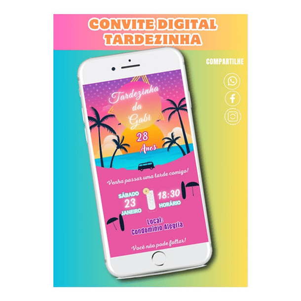 Convite Digital Tardezinha Aniversário   Rosa-chiclete 3