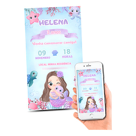 Convite Digital Sereia Baby Fundo Do Mar  Lilás