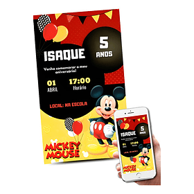 Convite Digital Mickey Mouse Aniversário   Vermelho